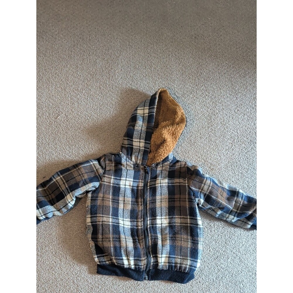Plaid Hooded Sherpa-Lined Jacket - Navy, Brown, Cream